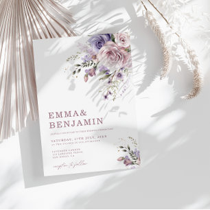 Elegant dammig mauve och lavendel bröllopsblomma inbjudningar