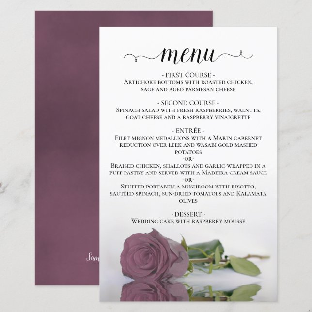 Elegant dammig mauve ros Budgetbröllopsmeny (Fram/baksida)
