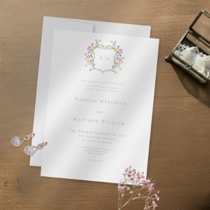 Elegant Dammig Pastell Sage Vildblomma Crest Bröll Inbjudningar