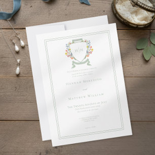 Elegant Dammig Pastell Sage Vildblomma Crest Bröll Inbjudningar