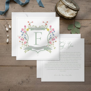 Elegant Dammig Pastell Sage Vildblomma Crest Bröll Tack Kort