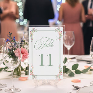Elegant Dammig Pastell Sage Vildblomma Kam Wedding Bordsnummer
