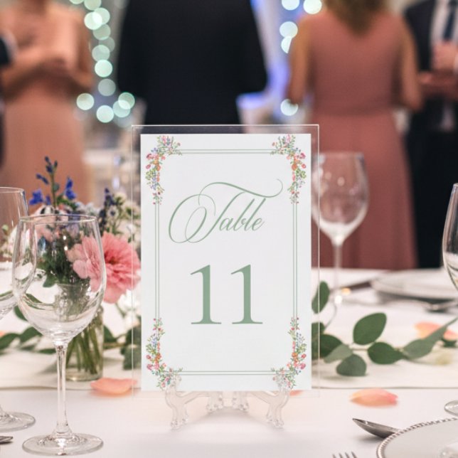 Elegant Dammig Pastell Sage Vildblomma Kam Wedding Bordsnummer (Skapare uppladdad)