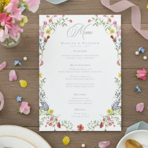 Elegant Dammig Pastellfärgad Vildblomma Krönings- Meny