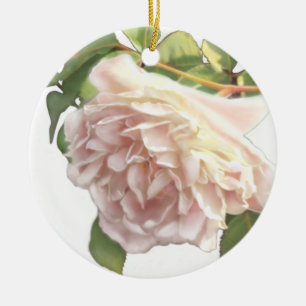 Elegant dammig persika orange, vit blommigt ro julgransprydnad keramik