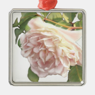 Elegant dammig persika orange, vit blommigt ro julgransprydnad metall