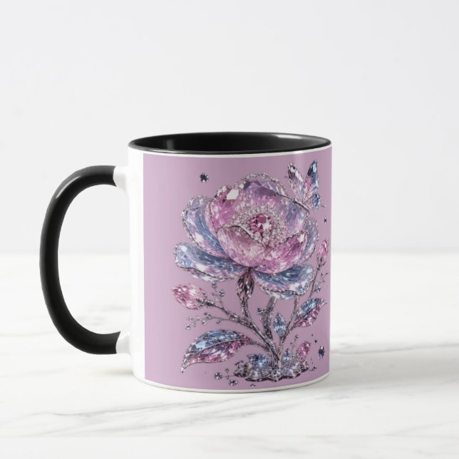 Elegant dammig ros botanisk mönsterdesign mugg (Vänster)