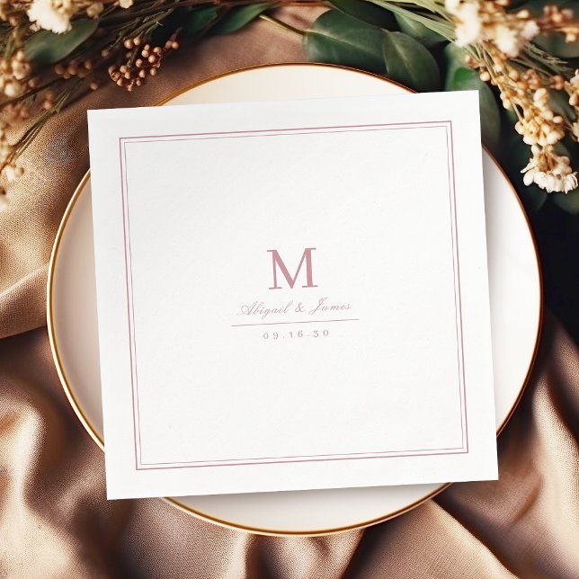 Elegant dammig ros minimalistisk monogram pappersservett (Elegant dusty rose minimalist monogram napkins)