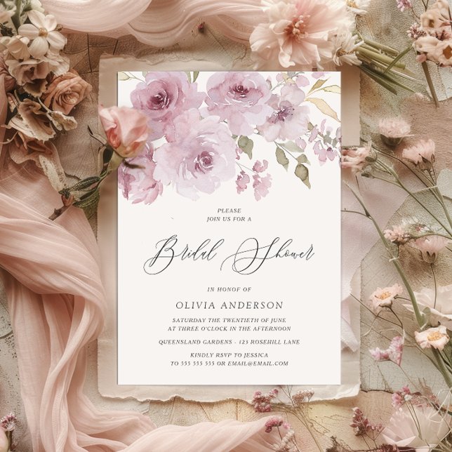 Elegant dammig rosa akvarell blommande bröllopsdus inbjudningar (Skapare uppladdad)