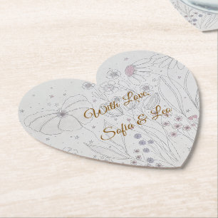 Elegant dammig rosa blommig hjärtpapper coaster underlägg papper