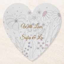 Elegant dammig rosa blommig hjärtpapper coaster