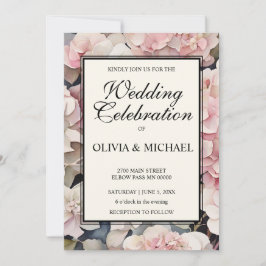 Elegant dammig rosa blommigt Bröllop Inbjudningar