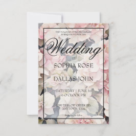 Elegant dammig rosa blommigt Bröllop Inbjudningar