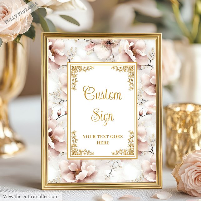 Elegant dammig rosa blommor guld bröllop anpassnin poster (Elegant dusty pink flowers gold wedding custom Poster)