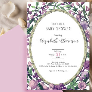 Elegant dammig rosa botanisk blomster baby shower  inbjudningar