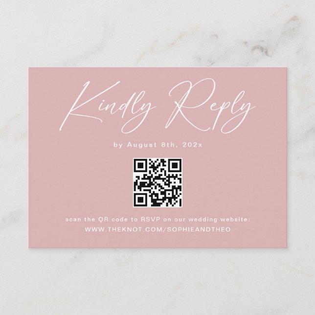 Elegant dammig rosa bröllops-RSVP  Tilläggskort (Framsida)