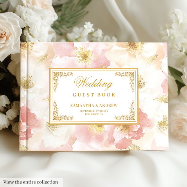 Elegant dammig rosa elfenben blommigt bröllop gäst gästböcker (Elegant dusty pink ivory floral wedding guest book)