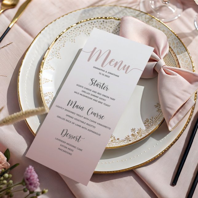Elegant dammig rosa enkel meny för bröllopsmiddag (Skapare uppladdad)