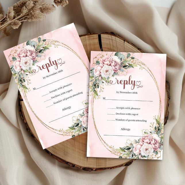 Elegant dammig rosa eukalyptus bröllops-RSVP OSA Kort (Elegant Dusty Pink Eucalyptus Wedding RSVP)