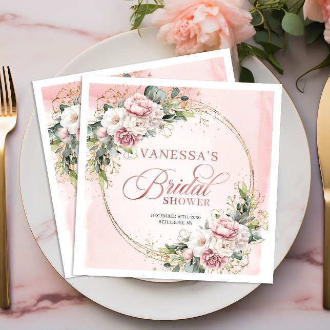 Elegant dammig rosa eukalyptus grönska bröllopssho pappersservett (Elegant dusty pink eucalyptus greenery bridal shower napkins

)