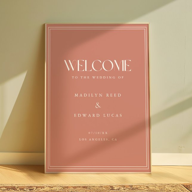 Elegant dammig rosa fet typografi bröllop välkomme poster (Skapare uppladdad)