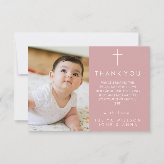 Elegant dammig rosa Fotodobaptism - tack vare ditt Kort (Framsida)
