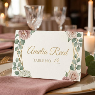 Elegant dammig rosa geometrisk blomsterakvarell  placeringskort