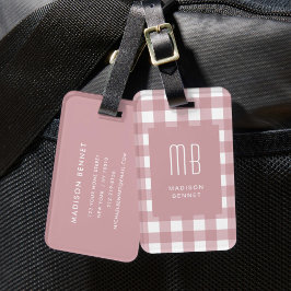 Elegant dammig rosa gingham-monogram bagagebricka