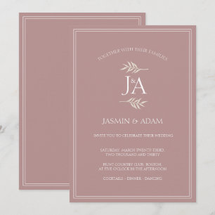 Elegant dammig rosa monogram bröllop inbjudningar