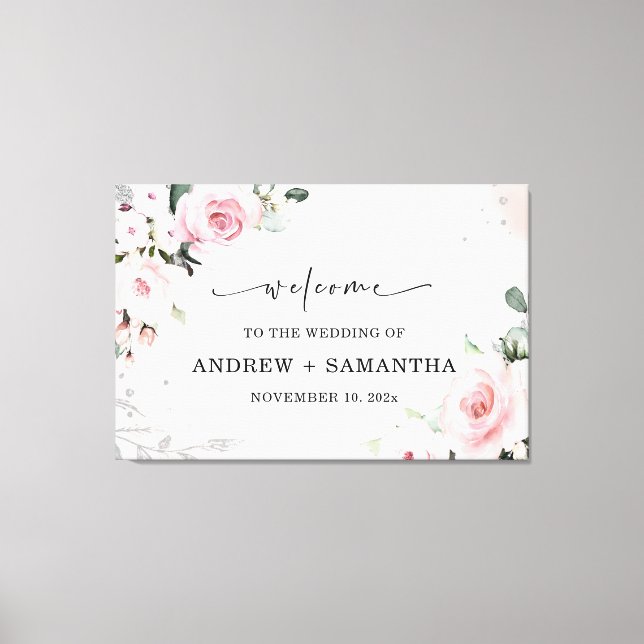 Elegant dammig rosa och grå bröllopsdekoration canvastryck (Framsida)