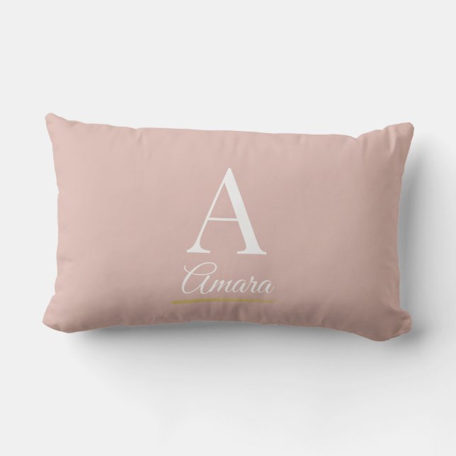 Elegant dammig rosa och vit monogram lumbarkudde (Baksida)