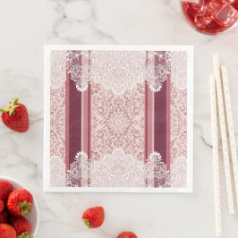 Elegant dammig rosa och vit spets bröllop pappersservett