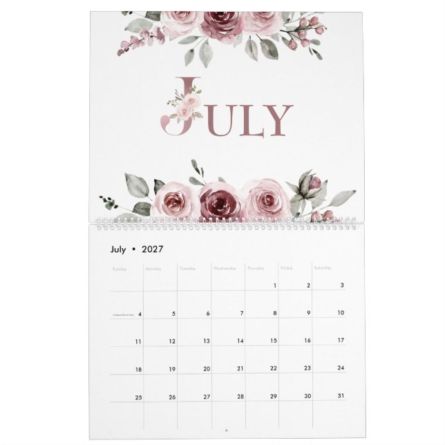 Elegant Dammig Rosa Ros 2026 Kalender (Jul 2027)