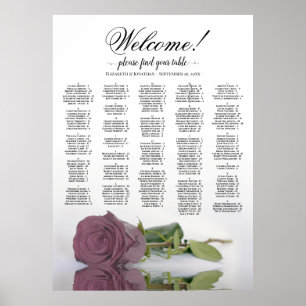 Elegant dammig rosa ros alfabetisk sittplan poster