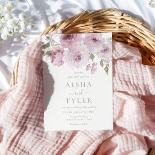Elegant dammig rosa & rosig blombröllop inbjudningar