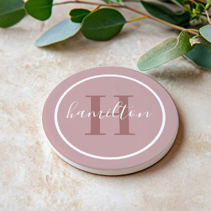 Elegant dammig rosa rund monogrammanus underlägg