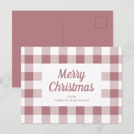 Elegant dammig rosa rutig God Jul Vykort