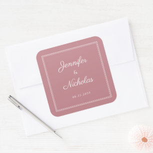 Elegant dammig rosa script bröllop fyrkantigt klistermärke