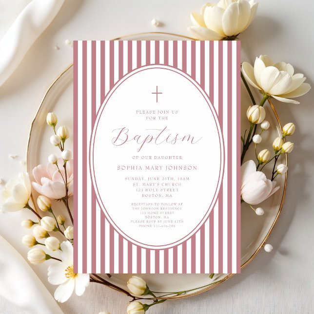 Elegant dammig rosa script flicka dop inbjudningar (Elegant Dusty Pink Script Girl Baptism Invitation)