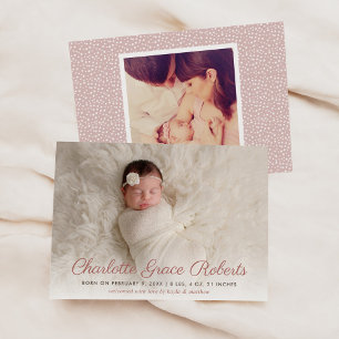 Elegant dammig rosa skrivstil Babyflicka Foto Föde Meddelande