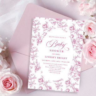 Elegant dammig rosa Toile Rosor Baby Shower Inbjud Inbjudningar