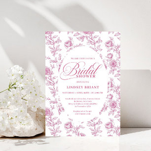 Elegant dammig rosa Toile Rosor Bröllopsdusch Inbjudningar