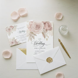Elegant dammig rosafärgad blomsterbröllop med grön inbjudningar