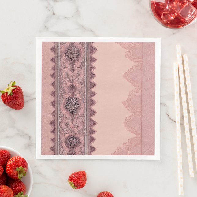 Elegant dammig rosant vintage spets kant bröllop pappersservett (Insitu)