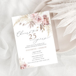 Elegant dammig rosblommig 25-års bröllopsdag inbjudningar