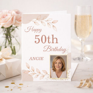 Elegant dammig roséguld foto 50-årsdag kort