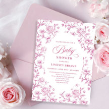Elegant dammig rosenfärgad blommig baby shower-inb