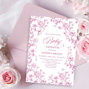 Elegant dammig rosenfärgad blommig baby shower-inb inbjudningar