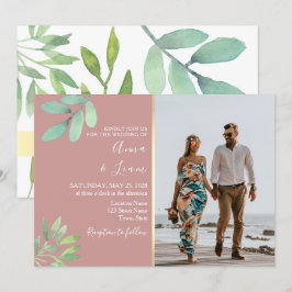 Elegant dammig rosengrön bröllopsfoto inbjudningar