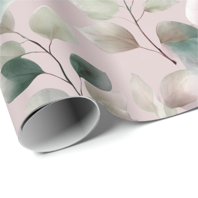 Elegant dammig rosenskugga eukalyptus vattenfärg m presentpapper (Rullad Hörn)